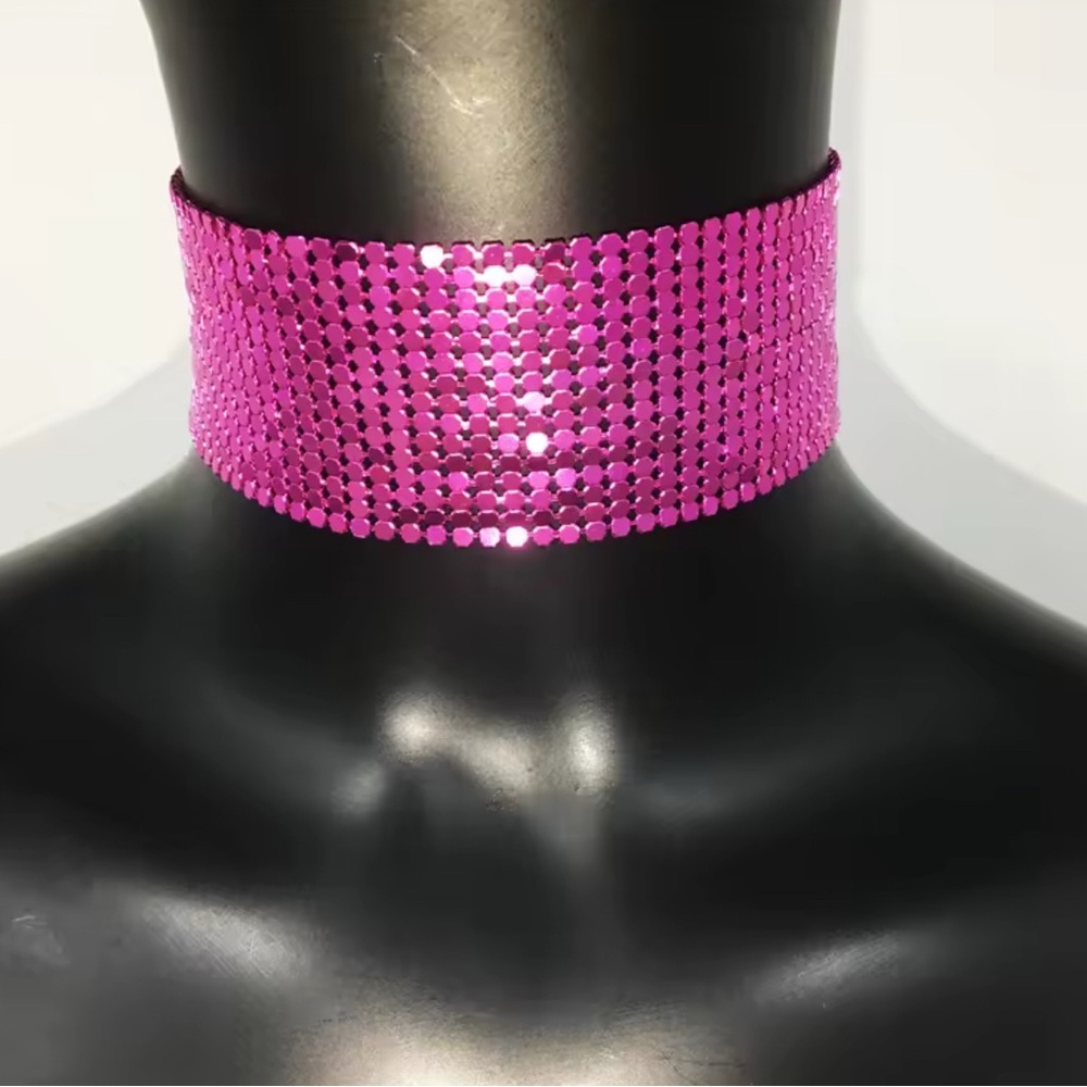 4cm Metal Rhinestone Rose Red Pink Choker Collar Stripper Exotic Dancer NEW!